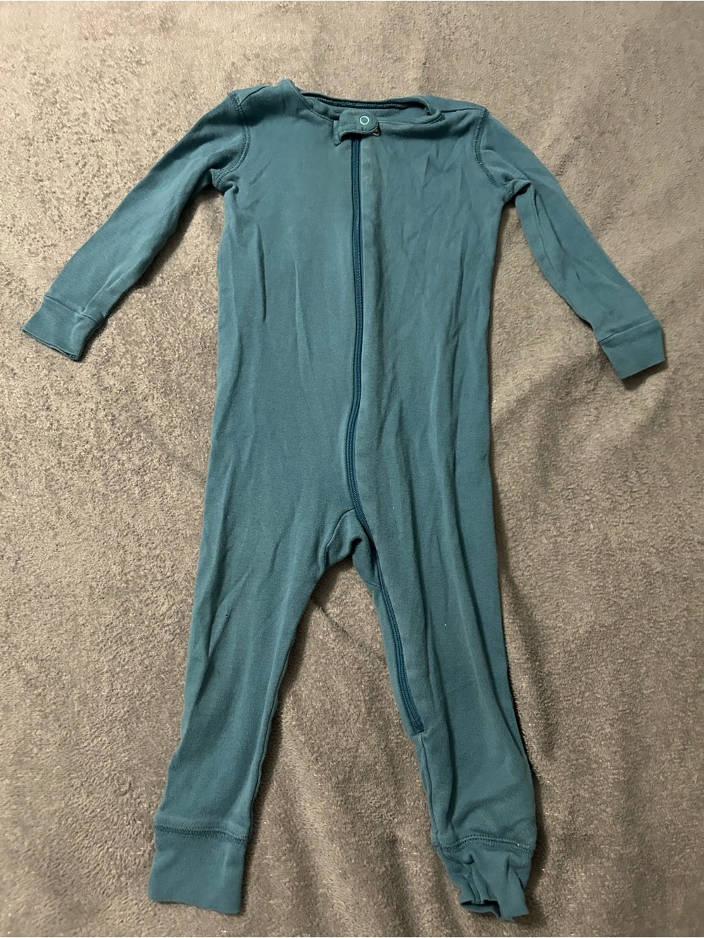 Primary Teal Zip-Front Footed One-Piece Pajama